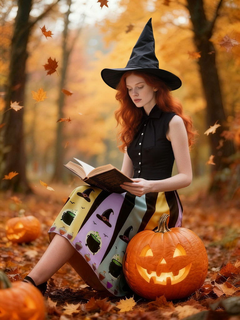 [Vorverkauf] Schwarz 1950er Bogen Halloween Hexe Trank Swing Kleid