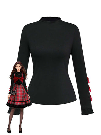 [Vorverkauf] Schwarz 1950er Rollkragen Bogen Stricken Top