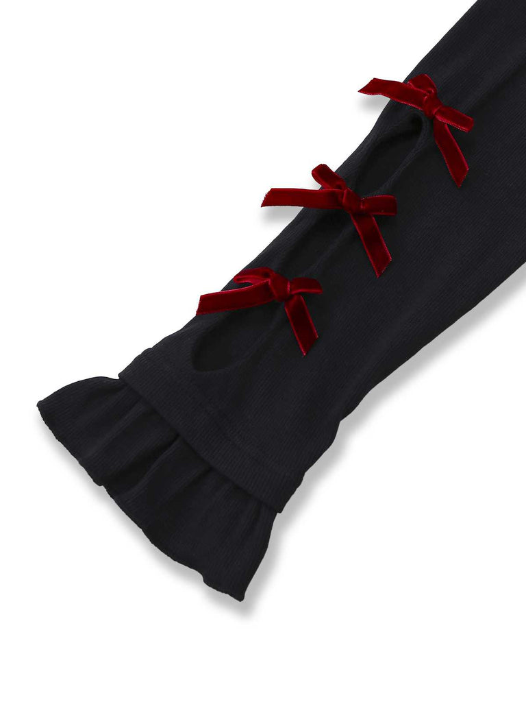 [Vorverkauf] Schwarz 1950er Rollkragen Bogen Stricken Top