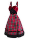 [Vorverkauf] 2PCS 1950er Samt Bogen Rollkragen Stricken Top & Plaid Kleid