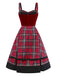 [Vorverkauf] Rot 1950er Slip Plaid Samt Bogen Kleid