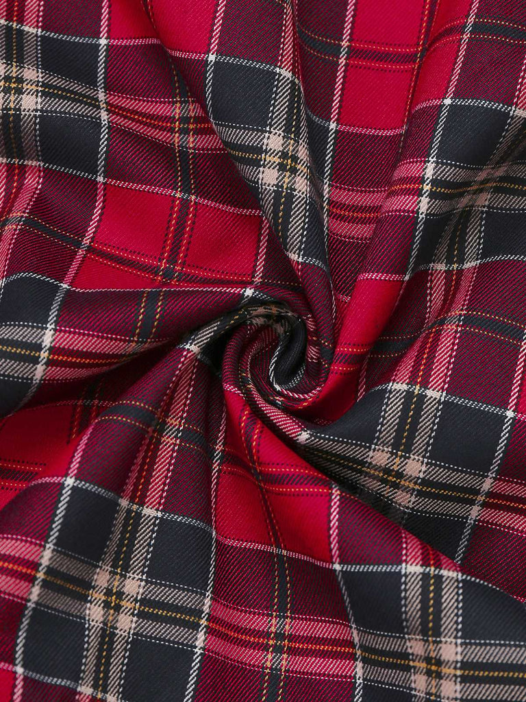 [Vorverkauf] Rot 1950er Slip Plaid Samt Bogen Kleid