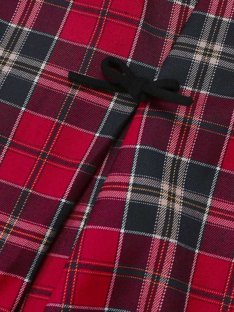 [Vorverkauf] Rot 1950er Slip Plaid Samt Bogen Kleid