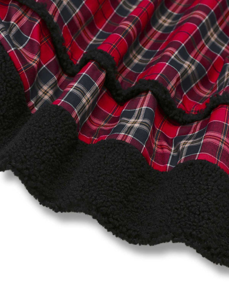 [Vorverkauf] 2PCS 1950er Samt Bogen Rollkragen Stricken Top & Plaid Kleid