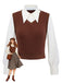 [Vorverkauf] Braun 1940er Stricken Weste Kunst-Zweiteilig Bluse