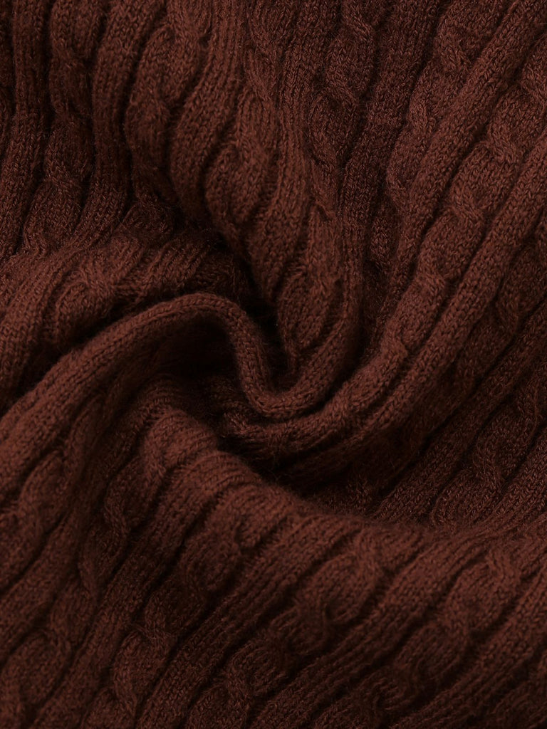 [Vorverkauf] 2PCS Braun 1940er Stricken Kunst-Zweiteilig Bluse & Karo Rock