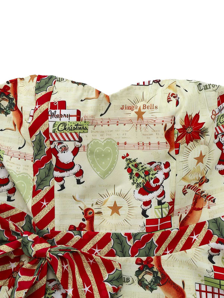 [Vorverkauf] 1950er Weihnachten Zuckerstange Santa Bogen Trägerlos Kleid