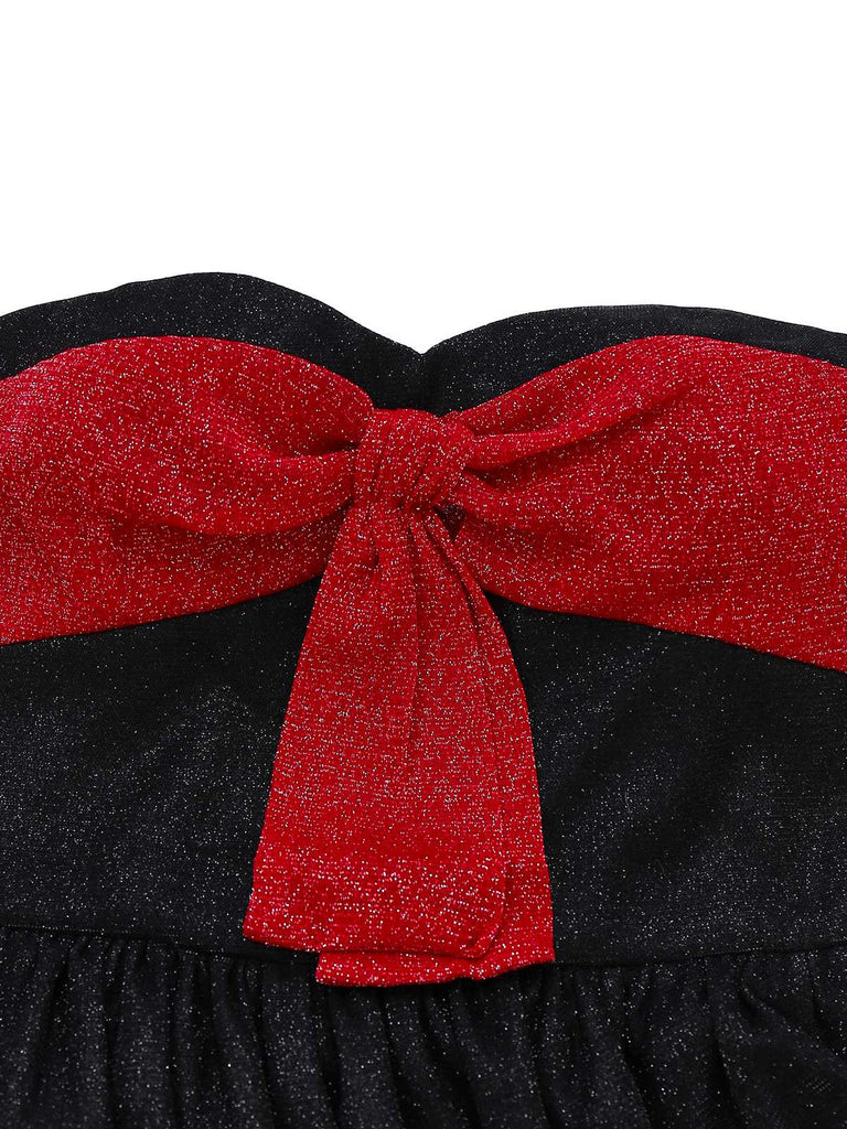 [Vorverkauf] Schwarz 1960er Bogen Trägerlos Glitter Tulpen Kleid