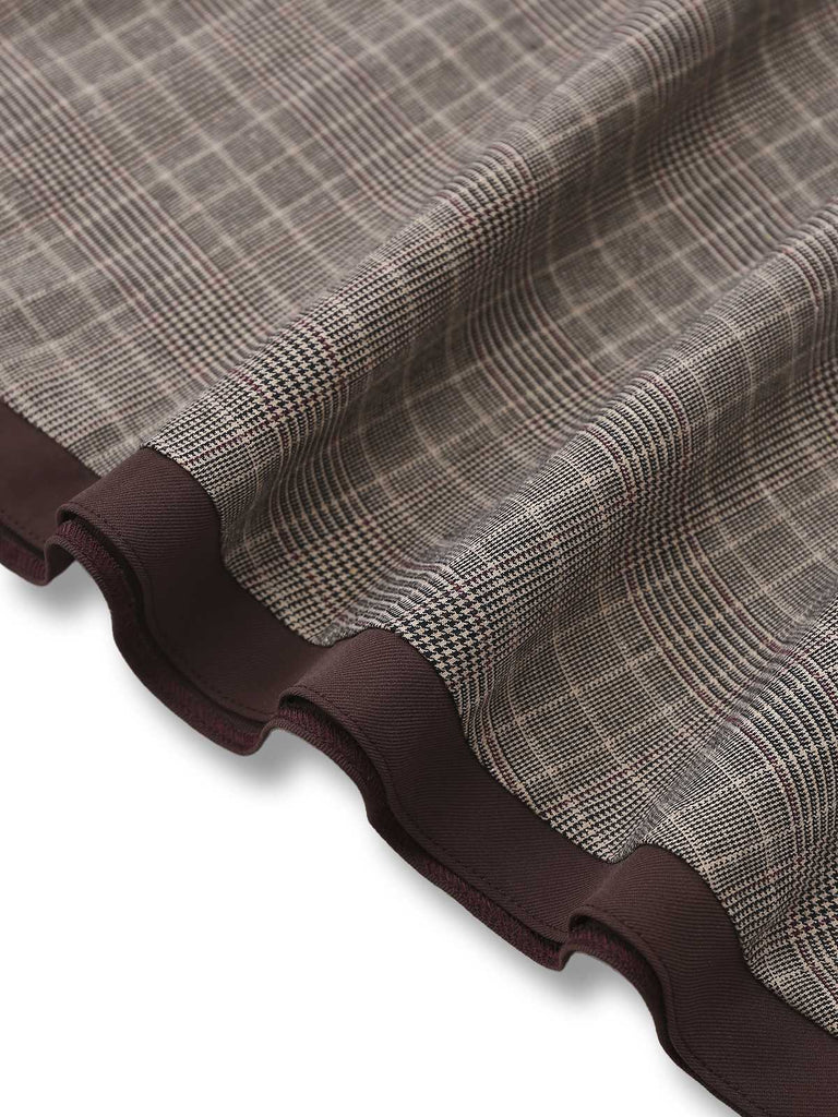 [Vorverkauf] Braun 1950er Revers Plaid Bogen Kleid