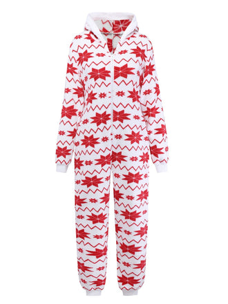 Rot 1980er Weihnachten Drucken Flanell Kapuze Pyjama Jumpsuit