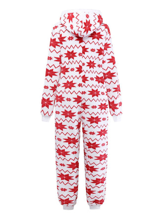Rot 1980er Weihnachten Drucken Flanell Kapuze Pyjama Jumpsuit