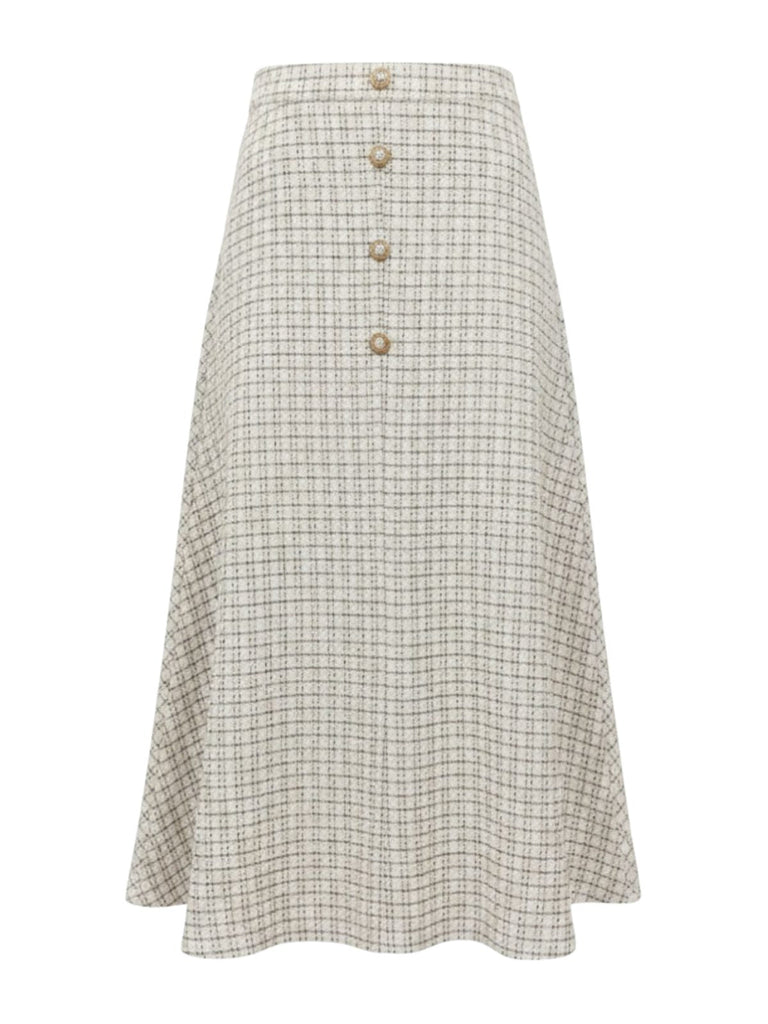 Beige 1940er Perle Taste Plaid Tweed A-Linie Rock