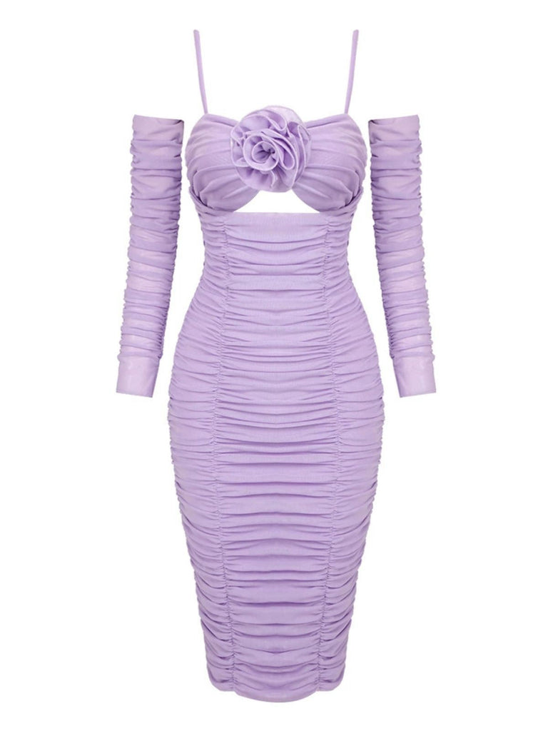 [Vorverkauf] Lavendel 1960er 3D Blume Gerüschtes Netz Kleid