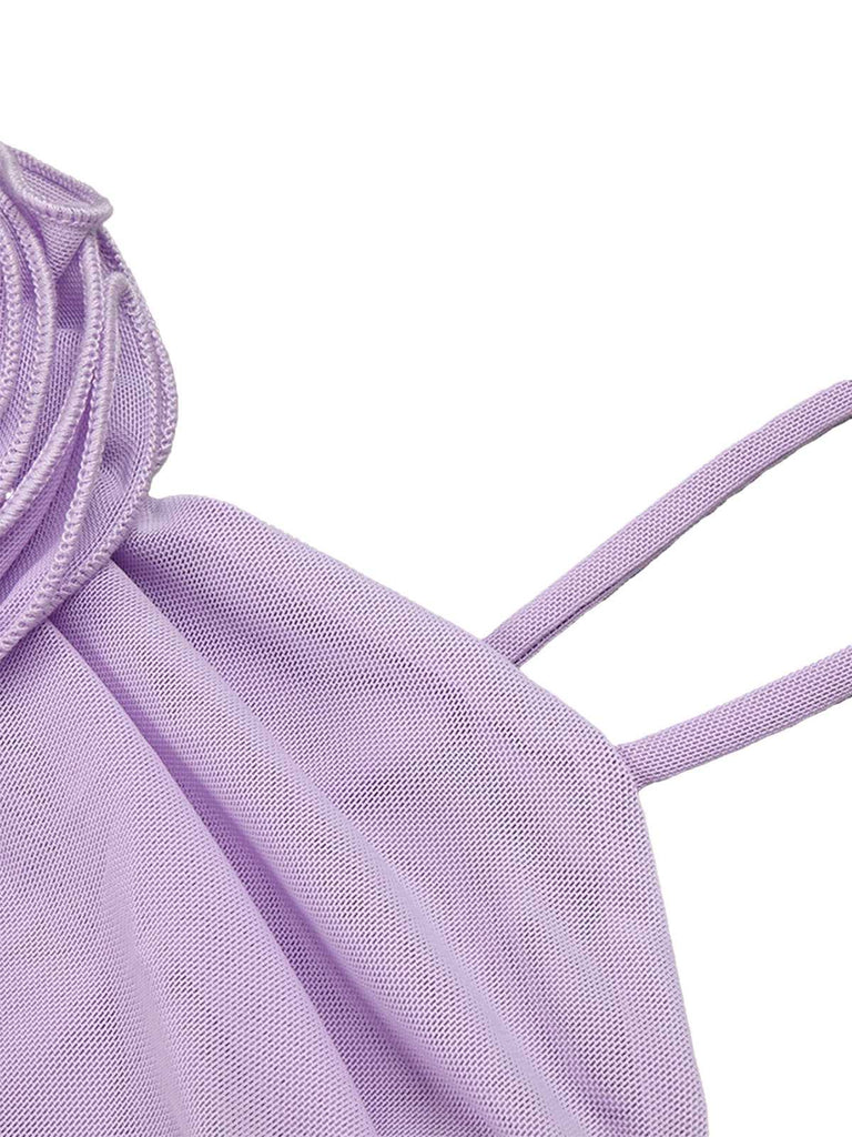 [Vorverkauf] Lavendel 1960er 3D Blume Gerüschtes Netz Kleid