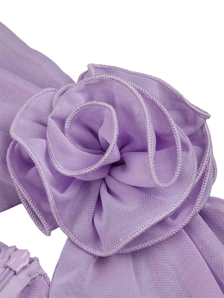 [Vorverkauf] Lavendel 1960er 3D Blume Gerüschtes Netz Kleid