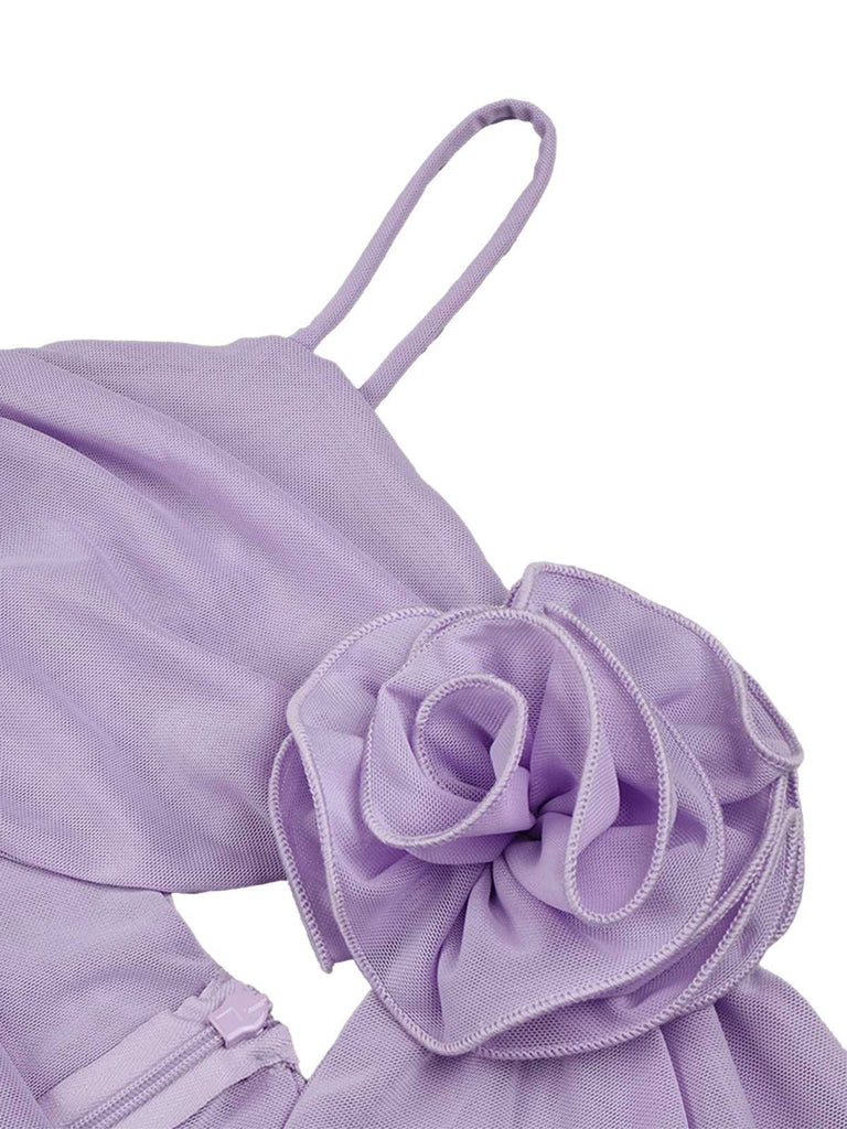[Vorverkauf] Lavendel 1960er 3D Blume Gerüschtes Netz Kleid