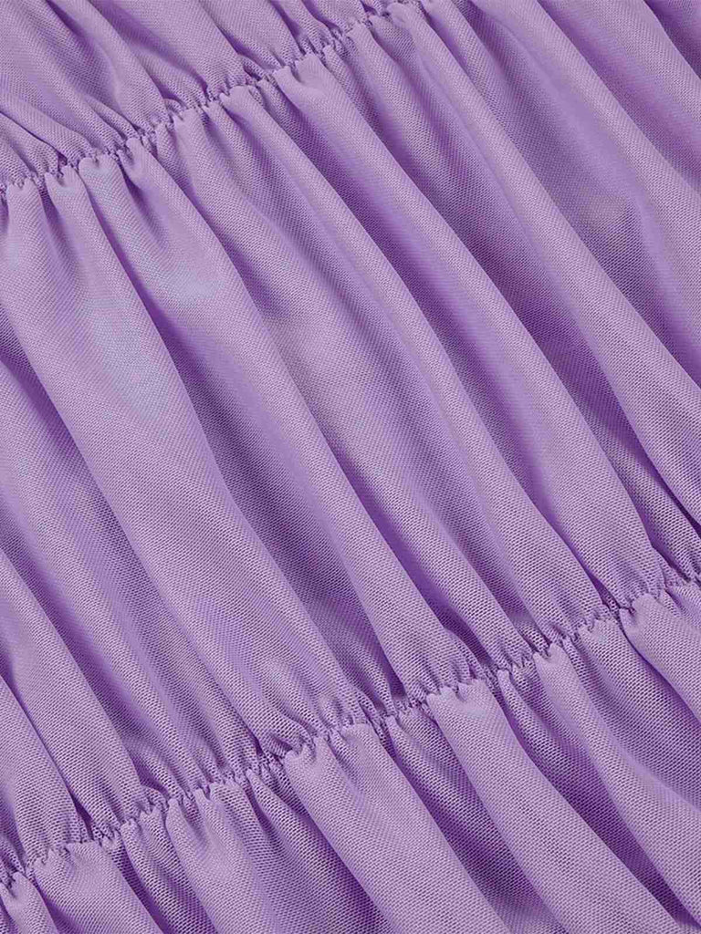 [Vorverkauf] Lavendel 1960er 3D Blume Gerüschtes Netz Kleid