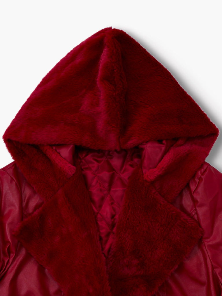 1950er Leder Pelzkragen Mantel Mit Kapuze