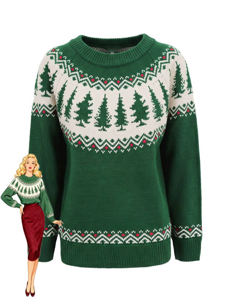 Grün 1980er Weihnachtsbaum Fair Isle Pullover