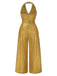 [Vorverkauf] [Übergröße] Gold 1970er Solide V-Ausschnitt Halter Jumpsuit
