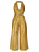 [Vorverkauf] [Übergröße] Gold 1970er Solide V-Ausschnitt Halter Jumpsuit