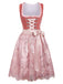 2PCS Rosa 1950er Oktoberfest Dirndl Samt Jacquard Kleid & Schürze