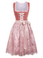 2PCS Rosa 1950er Oktoberfest Dirndl Samt Jacquard Kleid & Schürze