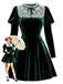 [Vorverkauf] Grün 1960er Viktorianisch Samt Spitze Kleid