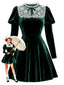 [Vorverkauf] Grün 1960er Viktorianisch Samt Spitze Kleid