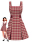 [Vorverkauf] Tiefrot 1960er Plaid Breit-Träger Falte Kleid