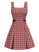 [Vorverkauf] Tiefrot 1960er Plaid Breit-Träger Falte Kleid