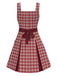 [Vorverkauf] Tiefrot 1960er Plaid Breit-Träger Falte Kleid
