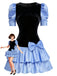 [Vorverkauf] Schwarz 1980er Samt Stain Puffärmel Bogen Mini Kleid