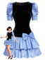 [Vorverkauf] Schwarz 1980er Samt Stain Puffärmel Bogen Mini Kleid