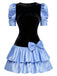[Vorverkauf] Schwarz 1980er Samt Stain Puffärmel Bogen Mini Kleid