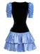[Vorverkauf] Schwarz 1980er Samt Stain Puffärmel Bogen Mini Kleid