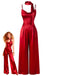 [Vorverkauf] Rot 1930er Satin Wasserfallausschnitt Spaghettiträger Jumpsuit