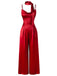 [Vorverkauf] Rot 1930er Satin Wasserfallausschnitt Spaghettiträger Jumpsuit