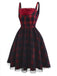 [Vorverkauf] Rot & Schwarz 1950er Plaid Bogen Netz Kleid