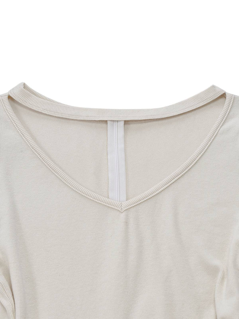 [Vorverkauf] Beige 1950er Schlüsselloch Bogen Stricken Plüsch Kleid