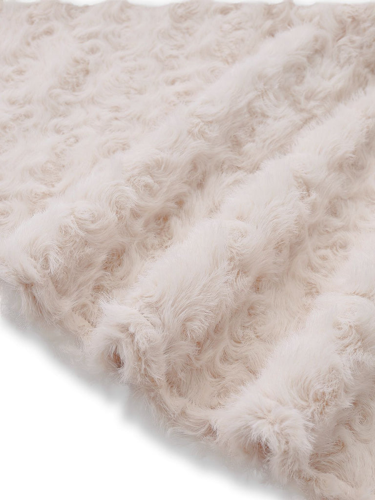 [Vorverkauf] Beige 1950er Schlüsselloch Bogen Stricken Plüsch Kleid