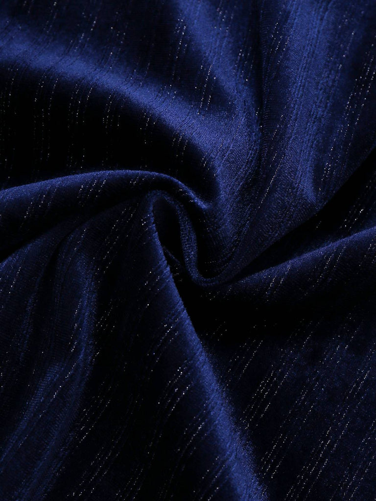 [Vorverkauf] Blau 1960er V-Ausschnitt Glitter Samt Bleistift Kleid