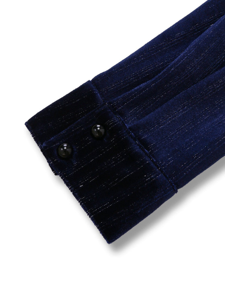 [Vorverkauf] Blau 1960er V-Ausschnitt Glitter Samt Bleistift Kleid