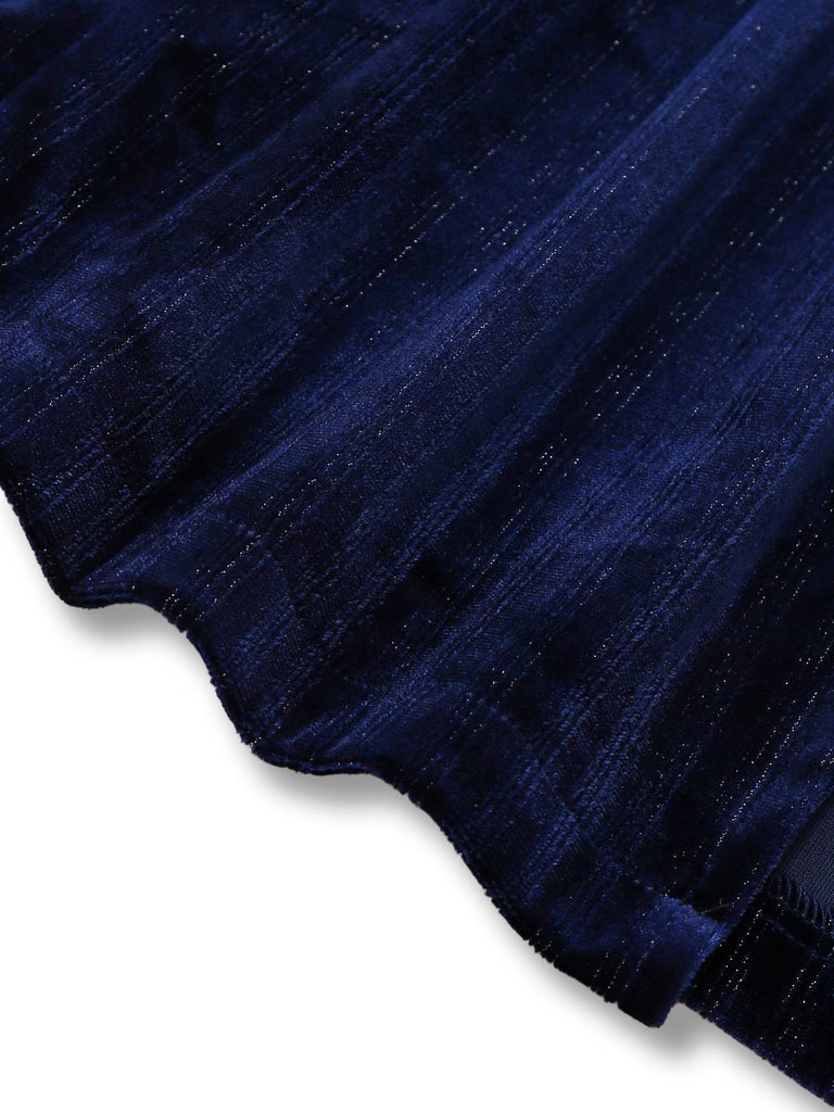 [Vorverkauf] Blau 1960er V-Ausschnitt Glitter Samt Bleistift Kleid