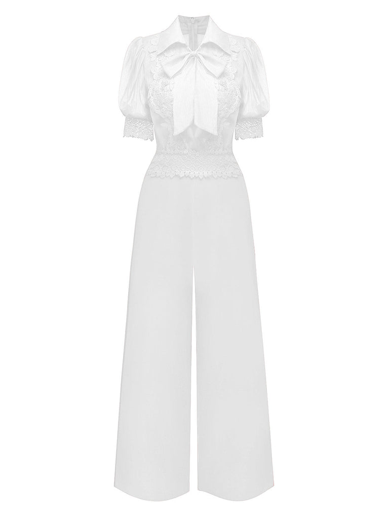 1950er Solide Revers Blumen Spitze Bindekragen Jumpsuit
