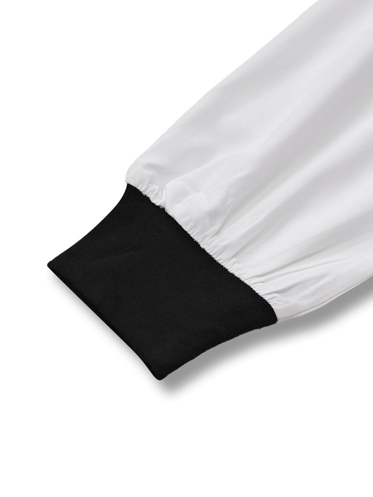 Schwarz & Weiß 1960er Farbblock Plissiertes Revers Kleid