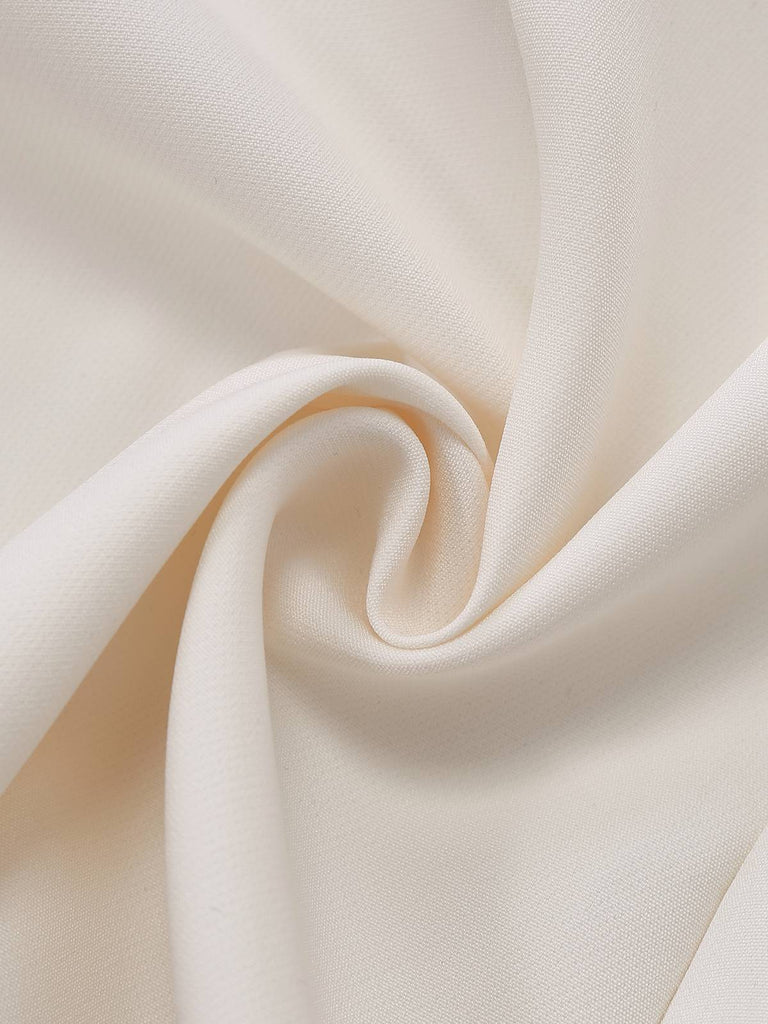 Beige 1970er Zweireihig Revers Plissiertes Kleid