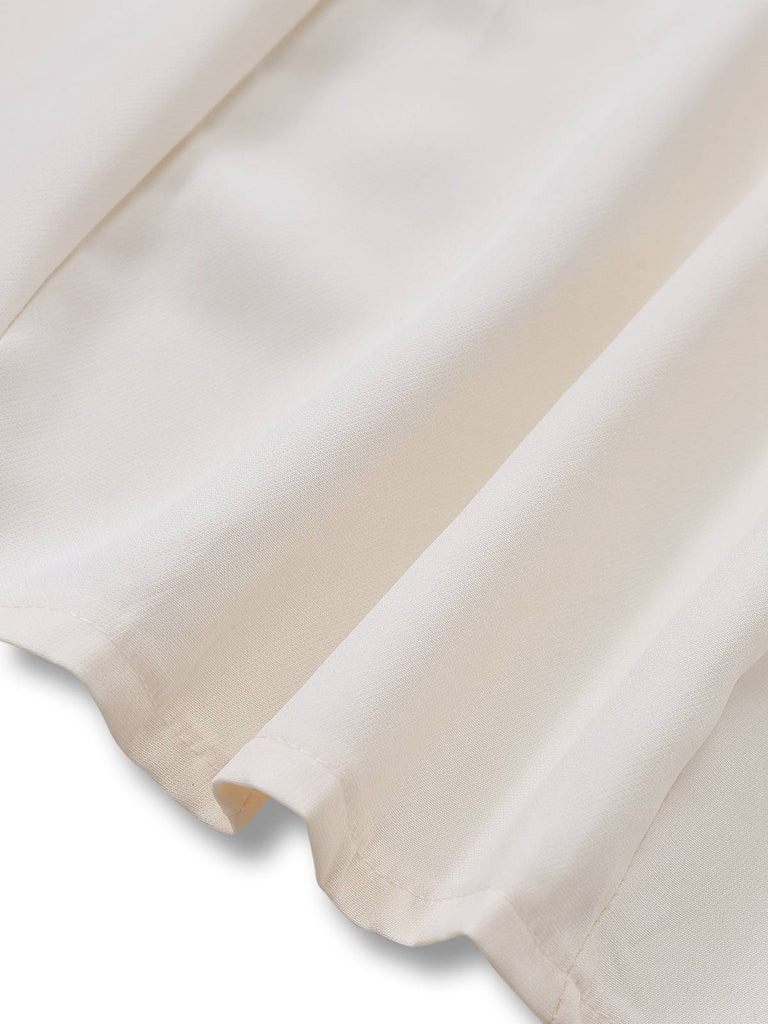 Beige 1970er Zweireihig Revers Plissiertes Kleid