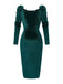 Grün 1960er Samt Gerüschtes Langarm Enges Kleid