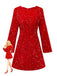 Rot 1960er Pailletten Bogen Rundhals Langarm Kleid